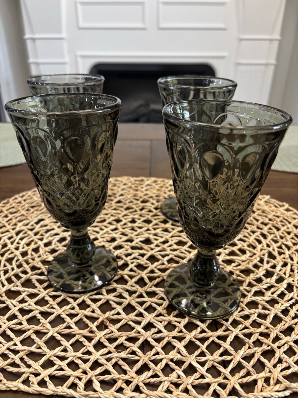 Set of four vintage La Rochere France Smokey gray tear drop pattern wine glasses